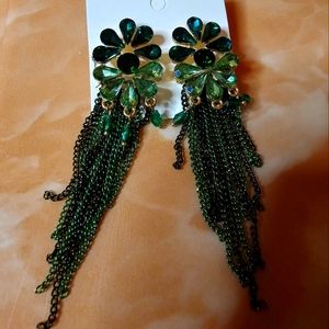 Rhinestone and bead decor drop tassel earring